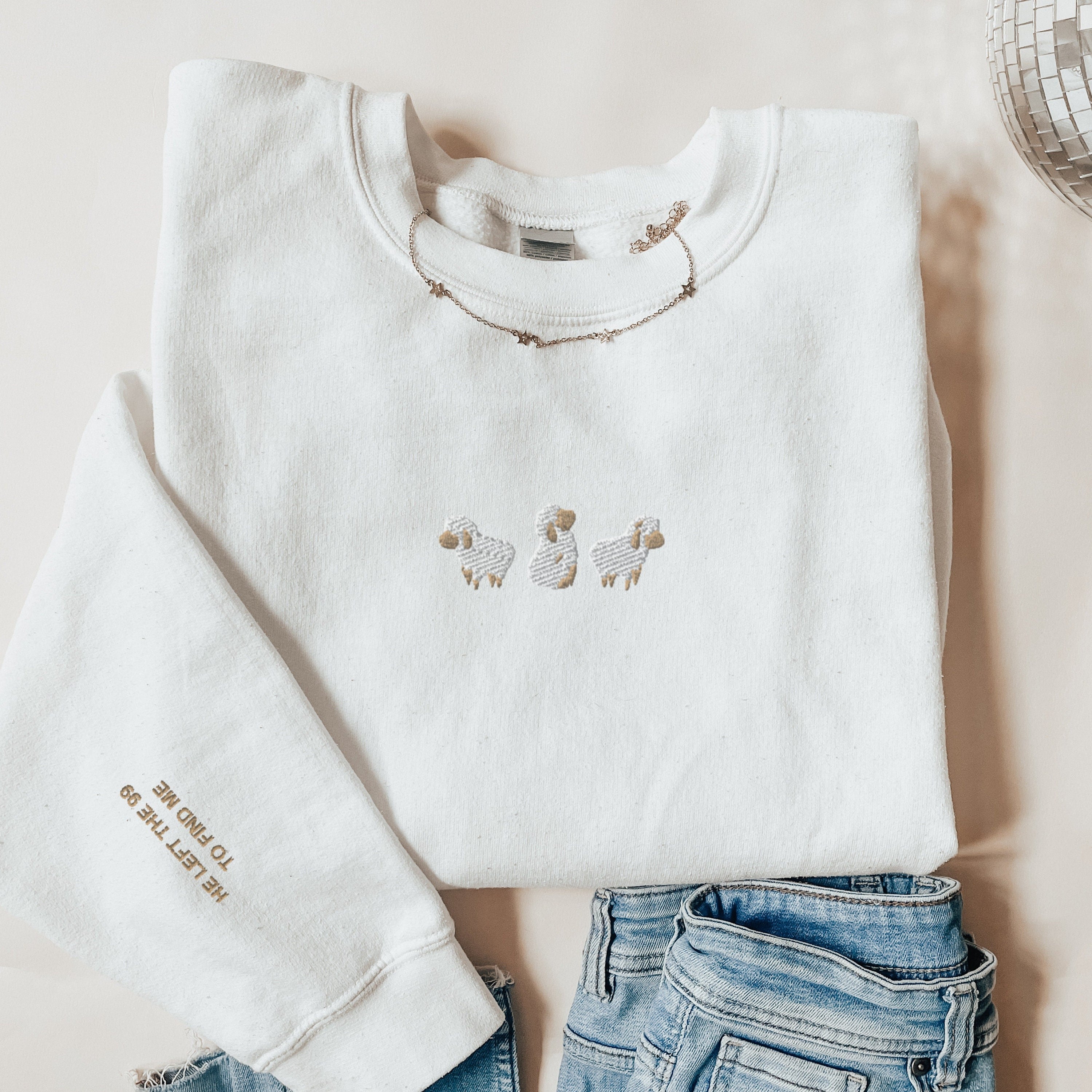 Embroidered 'Lost Sheep' Sweatshirt, Jesus Leaves the 99, The Lord is My Shepherd Crewneck, Psalm 23, Christian Clothing, Bible Verse Sweatshirt, Spiritual Crewneck, Christian Gift, Embroidered Sweater